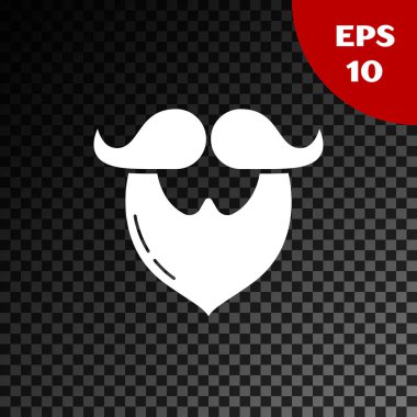 Beyaz Bıyık ve sakal simgesi şeffaf koyu arka plan üzerinde izole. Berber dükkanı sembolü. Yüz saç stili. Vektör İllüstrasyonu
