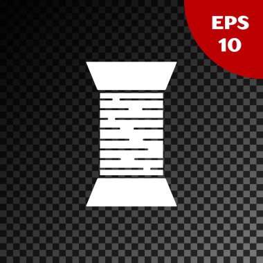 Şeffaf koyu arka planda izole makara simgesi beyaz dikiş iplik. İplik makaranın. İplik bobin. Vektör Illustration