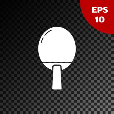 Masa tenisi ikonunu oynamak için kullanılan beyaz raket şeffaf karanlık arka planda izole edilmiş. Vektör İllüstrasyonu