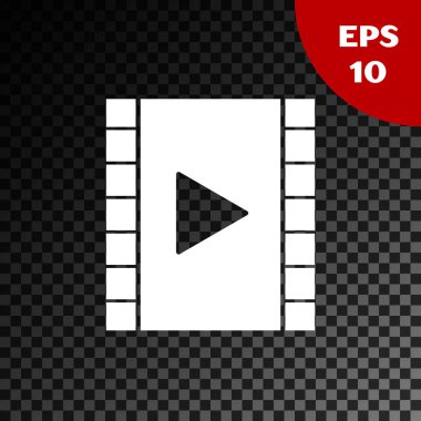 Beyaz Oyun Video simgesi, şeffaf koyu arkaplanda izole edildi. Oyun işaretli film şeridi. Vektör İllüstrasyonu
