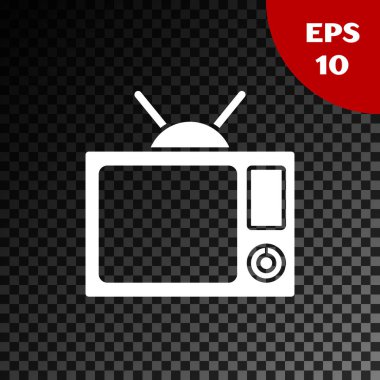 Şeffaf koyu arkaplanda beyaz televizyon simgesi izole edildi. Televizyon tabelası. Vektör İllüstrasyonu
