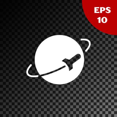 Beyaz Gezegen simgesi, şeffaf karanlık arka planda izole edildi. Vektör İllüstrasyonu