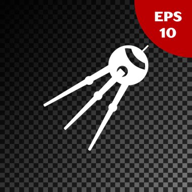 Beyaz uydu simgesi, şeffaf koyu arkaplanda izole edildi. Vektör İllüstrasyonu