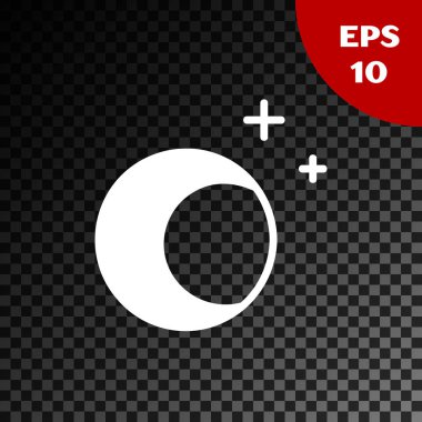 Beyaz Ay ve yıldızların simgesi saydam karanlık arkaplanda izole edilmiştir. Vektör İllüstrasyonu