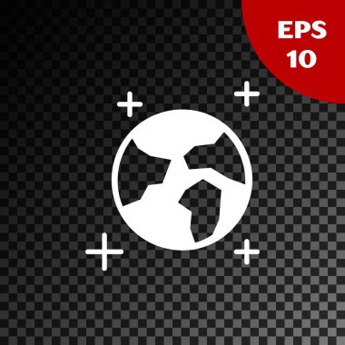 Beyaz toprak küre simgesi şeffaf koyu arka planda izole. Dünya veya dünya tabelası. Küresel internet sembolü. Geometrik şekiller. Vektör Illustration