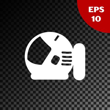 Beyaz Astronot miğferi simgesi şeffaf koyu arkaplanda izole edildi. Vektör İllüstrasyonu