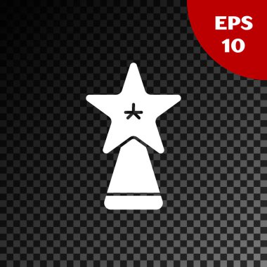 Beyaz Noel yıldızı simgesi, şeffaf karanlık arka planda izole edilmiş. Mutlu Noeller ve mutlu yıllar. Vektör İllüstrasyonu