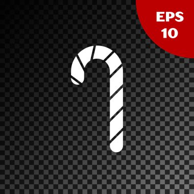 Şeffaf koyu arka planda izole edilmiş çizgili beyaz Noel şekerleme çubuğu. Mutlu Noeller ve mutlu yıllar. Vektör İllüstrasyonu