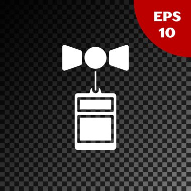 Şeffaf koyu arka planda izole bir yazıt satış simgesi ile beyaz fiyat etiketi. Fiyat için rozet. Promo etiket indirimi. Vektör Illustration