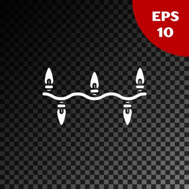 Beyaz Noel ışıkları simgesi, şeffaf karanlık arka planda izole edilmiş. Mutlu Noeller ve mutlu yıllar. Vektör İllüstrasyonu