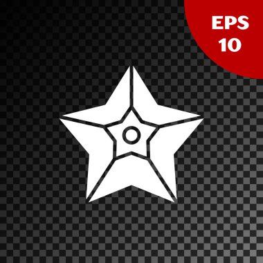 Beyaz Noel yıldızı simgesi, şeffaf karanlık arka planda izole edilmiş. Mutlu Noeller ve mutlu yıllar. Vektör İllüstrasyonu