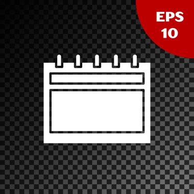 Şeffaf koyu arkaplanda beyaz takvim simgesi izole edildi. Olay hatırlatma sembolü. Mutlu Noeller ve mutlu yıllar. Vektör İllüstrasyonu