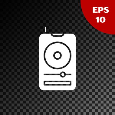 Beyaz Müzik Çalar simgesi, şeffaf koyu arkaplanda izole edildi. Taşınabilir müzik cihazı. Vektör İllüstrasyonu