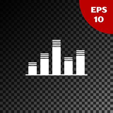 Beyaz Müzik eşitleyici simgesi, şeffaf koyu arkaplanda izole edildi. Ses dalgası. Ses dijital dengeleyici teknolojisi, konsol paneli, nabız müzikali. Vektör İllüstrasyonu