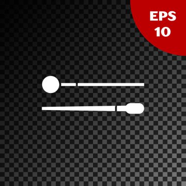 Beyaz Davul çubukları simgesi, şeffaf koyu arkaplanda izole edilmiş. Müzik aleti. Vektör İllüstrasyonu