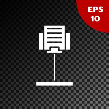 Beyaz Müzik Standı simgesi şeffaf karanlık arkaplanda izole edildi. Müzik aletleri. Vektör İllüstrasyonu