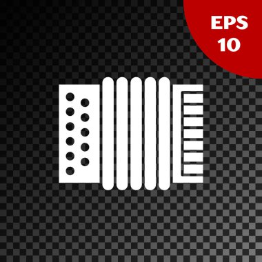 Beyaz Müzik enstrüman akordeon simgesi şeffaf koyu arka plan üzerinde izole. Klasik bayan, harmonik. Vektör İllüstrasyonu