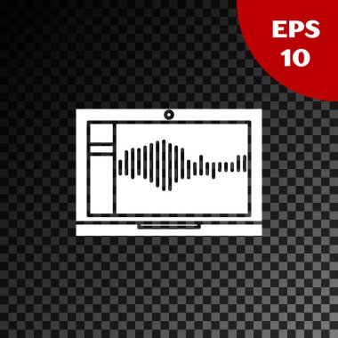 Beyaz Ses ya da ses kaydedici ya da dizüstü bilgisayar simgesindeki düzenleyici yazılım şeffaf koyu arkaplanda izole edildi. Vektör İllüstrasyonu
