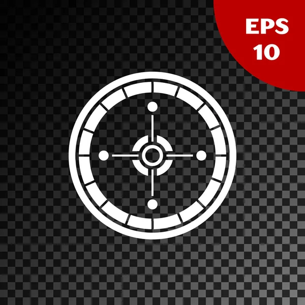 Beyaz Kumarhane rulet tekerleği simgesi şeffaf karanlık arka planda izole edilmiş. Vektör İllüstrasyonu
