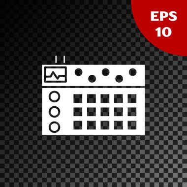 Beyaz Davul Makinesi simgesi şeffaf koyu arkaplanda izole edildi. Müzik aletleri. Vektör İllüstrasyonu