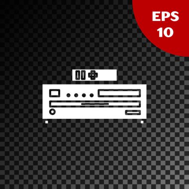 Beyaz Müzik CD oynatıcı simgesi şeffaf koyu arkaplanda izole edildi. Taşınabilir müzik cihazı. Vektör İllüstrasyonu