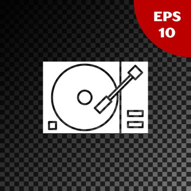 Plastik disk simgesine sahip beyaz Vinil oynatıcı şeffaf koyu arkaplanda izole edilmiş. Vektör İllüstrasyonu