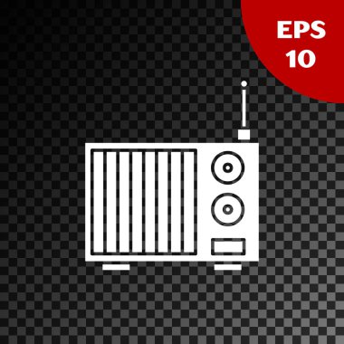 Şeffaf koyu arkaplanda anten simgesine sahip beyaz radyo. Vektör İllüstrasyonu