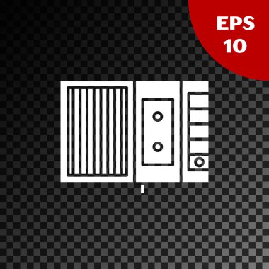 Beyaz Müzik Teybi simgesi şeffaf koyu arkaplanda izole edildi. Taşınabilir müzik cihazı. Vektör İllüstrasyonu