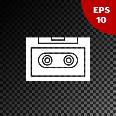 Beyaz Retro ses kaset simgesi şeffaf koyu arkaplanda izole edildi. Vektör İllüstrasyonu