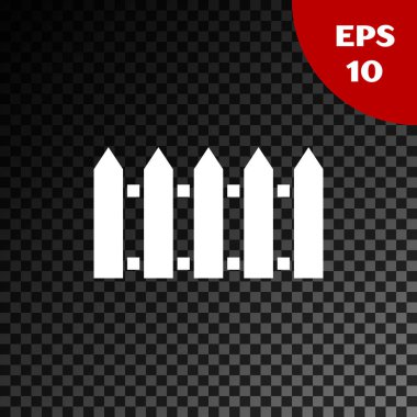 Beyaz Bahçe çiti ahşap ikonu, şeffaf karanlık arka planda izole edilmiş. Vektör İllüstrasyonu