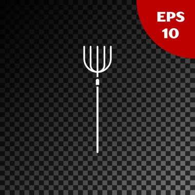 Beyaz Bahçe yabası simgesi, şeffaf karanlık arka planda izole edilmiş. Bahçe çatalı işareti. Bahçecilik, tarım, çiftçilik aleti. Vektör İllüstrasyonu