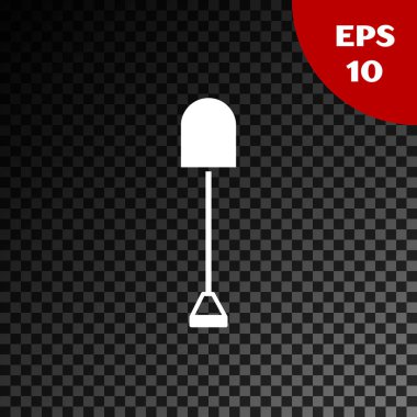 Şeffaf koyu arka planda izole beyaz kürek simgesi. Bahçe aracı. Bahçecilik, tarım, Tarım için araç. Vektör Illustration