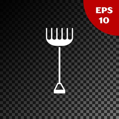 Beyaz Bahçe komisyon simgesi şeffaf koyu arka planda izole. Bahçecilik, tarım, Tarım için araç. Zemin tohumcu. Temizlik ekipmanları. Vektör Illustration