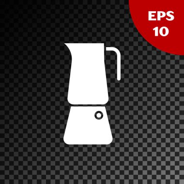 Beyaz Moka tenceresi simgesi şeffaf koyu arkaplanda izole edilmiş. Kahve makinesi. Vektör İllüstrasyonu