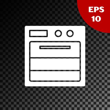 Beyaz fırın simgesi şeffaf koyu arkaplanda izole edilmiş. Fırın tabelası. Vektör İllüstrasyonu