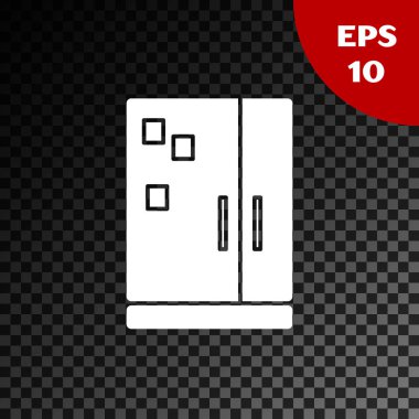 Beyaz Buzdolabı simgesi şeffaf koyu arkaplanda izole edildi. Buzdolabı buzdolabı. Ev aletleri ve aletler. Vektör İllüstrasyonu