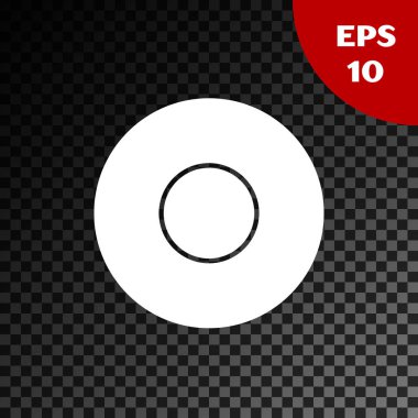 Şeffaf koyu arkaplanda beyaz plaka simgesi izole edildi. Çatal bıçak sembolü. Restoran tabelası. Vektör İllüstrasyonu