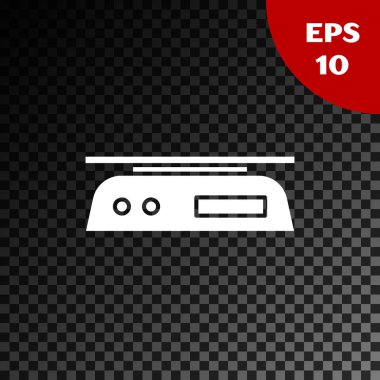 Beyaz Elektronik ölçekli simge, şeffaf koyu arkaplanda izole edilmiş. Ağırlık ölçüm aletleri. Vektör İllüstrasyonu