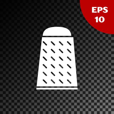 Beyaz Grater simgesi, şeffaf koyu arkaplanda izole edildi. Mutfak sembolü. Mutfak aletleri. Çatal bıçak seti. Vektör İllüstrasyonu