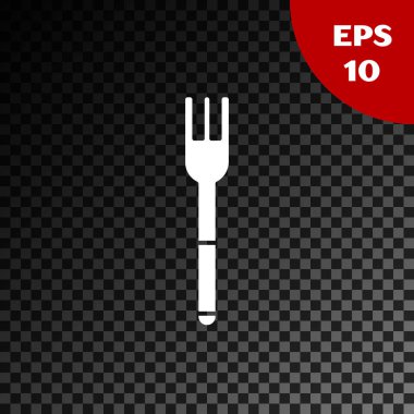Beyaz çatal simgesi şeffaf koyu arka planda yalıtılmış. Çatal bıçak sembolü. Vektör Illustration