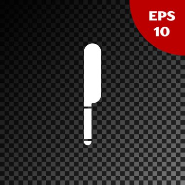 Beyaz bıçak simgesi şeffaf koyu arka planda izole. Çatal bıçak sembolü. Vektör Illustration