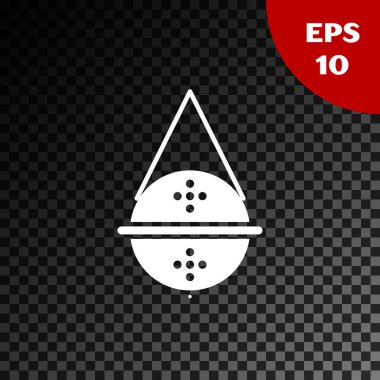 Beyaz Top çay süzgeci simgesi, şeffaf koyu arkaplanda izole edilmiş. Vektör İllüstrasyonu