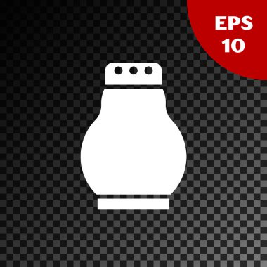 Beyaz tuz ve biber ikonu, şeffaf koyu arkaplanda izole edilmiş. Yemek pişirme baharatları. Vektör İllüstrasyonu