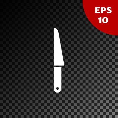 Beyaz bıçak simgesi şeffaf koyu arka planda izole. Çatal bıçak sembolü. Vektör Illustration