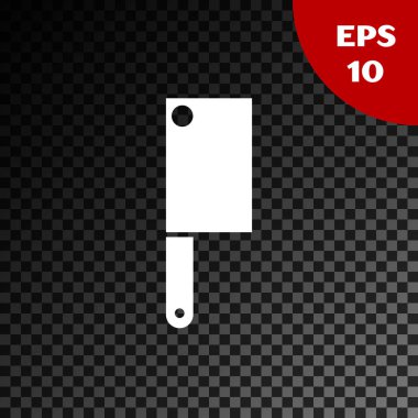 Beyaz Et Helikopteri simgesi şeffaf koyu arkaplanda izole edildi. Et için mutfak bıçağı. Kasap bıçağı. Vektör İllüstrasyonu