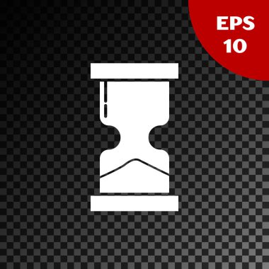 Şeffaf koyu arka planda izole kum simgesi akan beyaz eski kum saati. Kum saati işareti. İş ve zaman yönetimi konsepti. Vektör Illustration