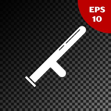 Beyaz Polis kauçuk çubuk simgesi, şeffaf karanlık arka planda izole edildi. Kauçuk copu. Polis yarasası. Polis ekipmanları. Vektör İllüstrasyonu