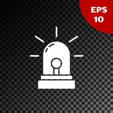 Beyaz Flaşçı siren simgesi, şeffaf karanlık arka planda izole edildi. Acil durum sireni. Vektör İllüstrasyonu