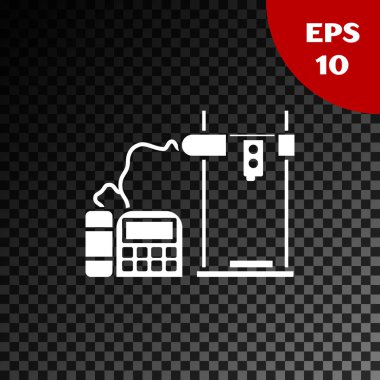 Şeffaf koyu arkaplanda beyaz 3D yazıcı simgesi izole edildi. Vektör İllüstrasyonu