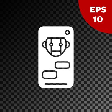 Beyaz Robot simgesi şeffaf koyu arkaplanda izole edildi. Robot simgesi. Vektör İllüstrasyonu